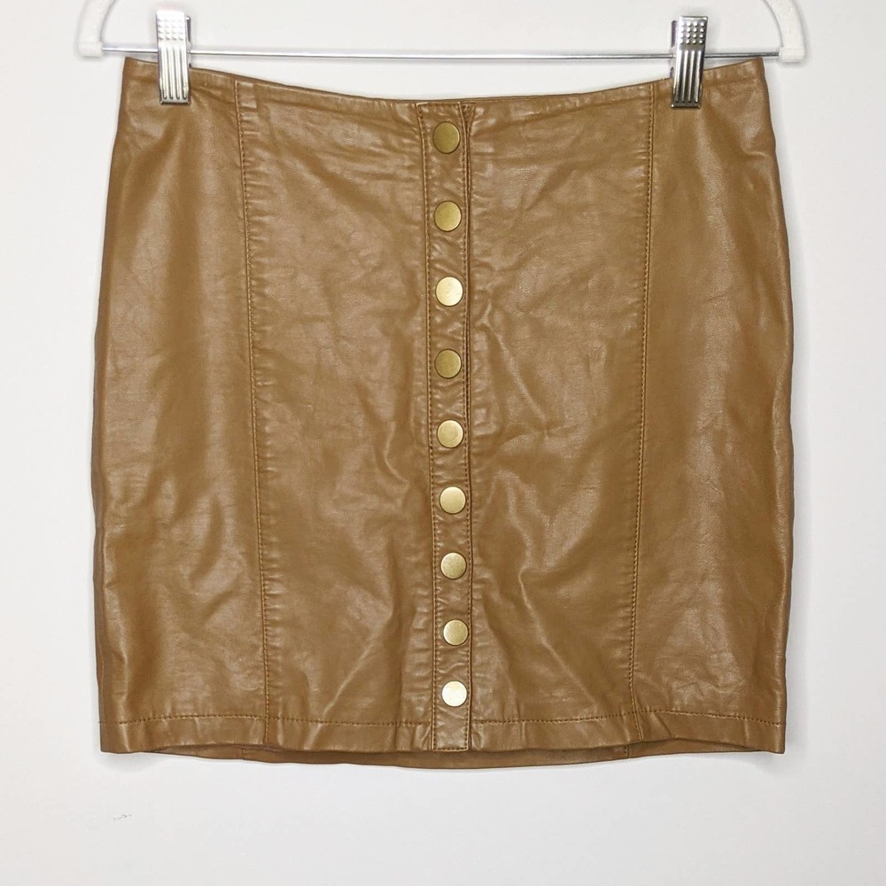 FREE PEOPLE • Oh Snap Cognac Vegan Leather Skirt 6 - Picture 2 of 9